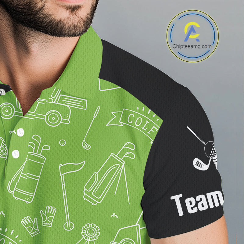 Green And White Mens Golf Polo Shirt Custom Black Golf Shirts For Men, Golf Gifts Apparel NHN0110