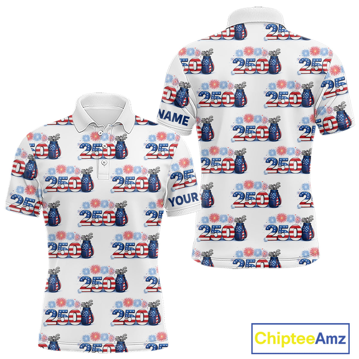 USA 250th Anniversary Mens Golf Polo Shirt Custom Golf Pattern Patriotic Independence Golf Tops NHN0234