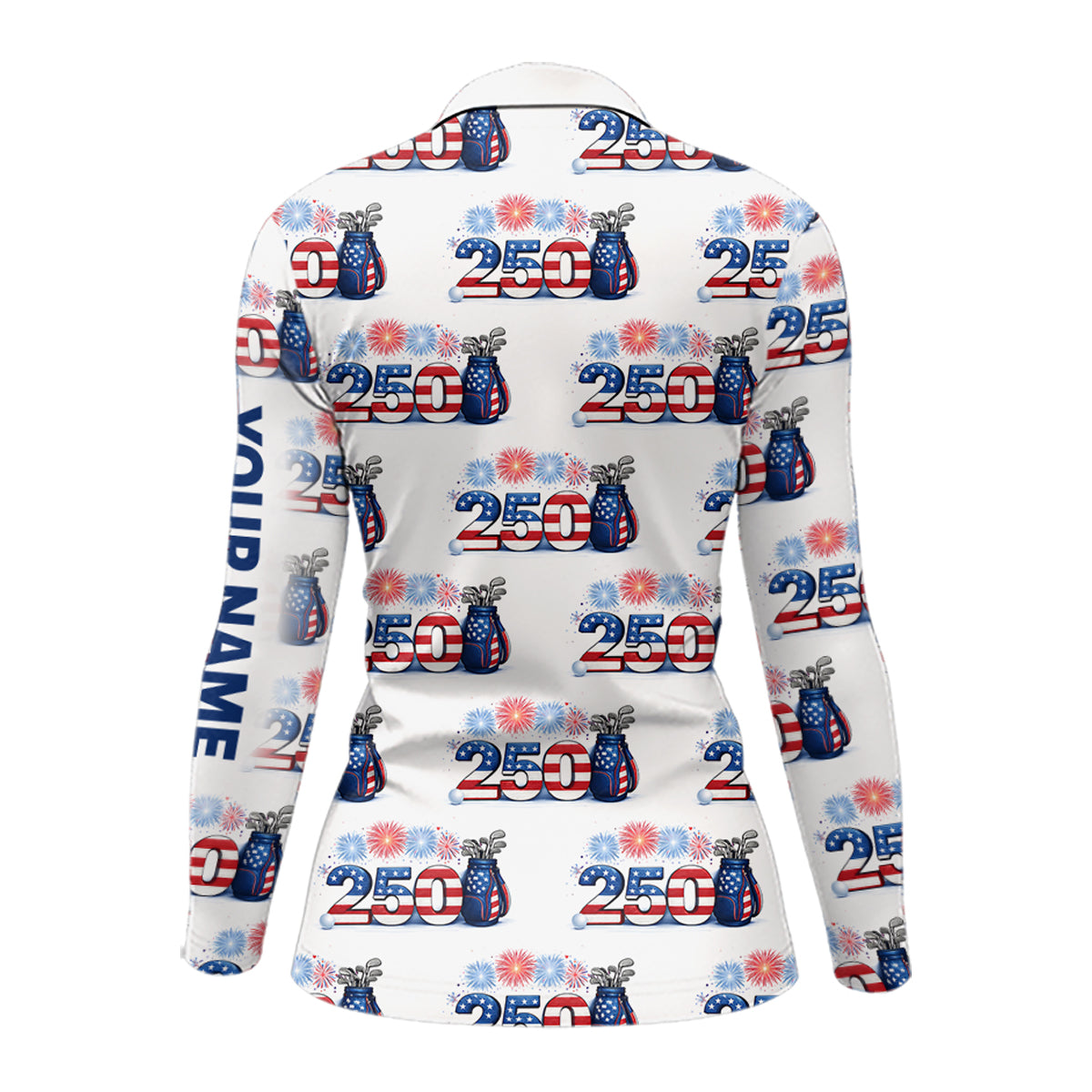 USA 250th Anniversary Womens Long Sleeve Golf Polo Shirt Custom Golf Pattern Patriotic Golf Tops NHN0234