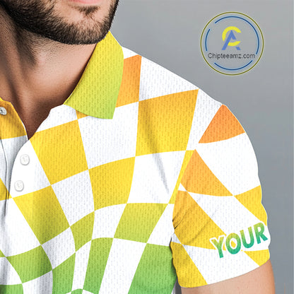 Mens Golf Polo Shirt Custom Colorful Checkerboard Argyle Pattern Golf Shirts For Men NHN0127