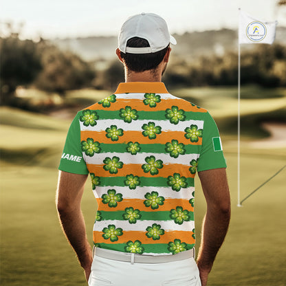 Mens Golf Polo Shirts Custom Ireland Flag St Patricks Day Green Clovers Golf Tops For Men NHN0140