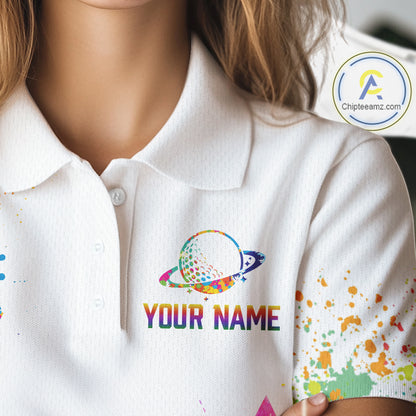 Womens Golf Polo Shirt Argyle Pattern Golf Shirts For Women Funny Astronaut Watercolor Golf Gifts NHN0006
