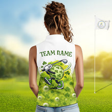 Load image into Gallery viewer, Womens Sleeveless Golf Polo Shirt Custom Funny Green Clover St Patricks Day Plaid Pattern Golf Tops NHN0161