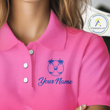 Load image into Gallery viewer, Womens Golf Polo Shirt Custom Pink Blue Palm Pattern Team Ladies Golf Tops, Summer Golf Gifts NHN0172