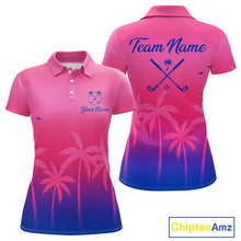 Load image into Gallery viewer, Womens Golf Polo Shirt Custom Pink Blue Palm Pattern Team Ladies Golf Tops, Summer Golf Gifts NHN0172