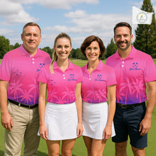 Load image into Gallery viewer, Womens Golf Polo Shirt Custom Pink Blue Palm Pattern Team Ladies Golf Tops, Summer Golf Gifts NHN0172