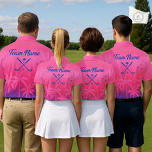 Load image into Gallery viewer, Womens Golf Polo Shirt Custom Pink Blue Palm Pattern Team Ladies Golf Tops, Summer Golf Gifts NHN0172