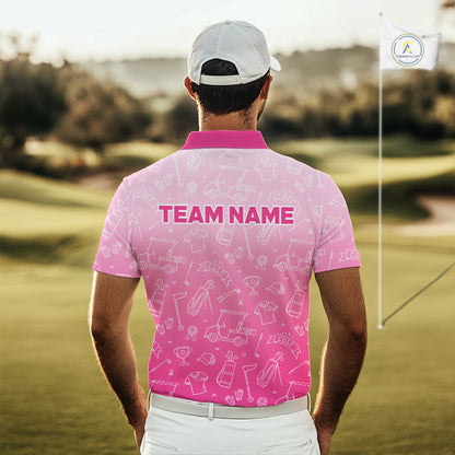 Mens Golf Polo Shirt Custom Pink Golf Ball Pattern Team Golf Tops, Golf Gifts For Men NHN0198