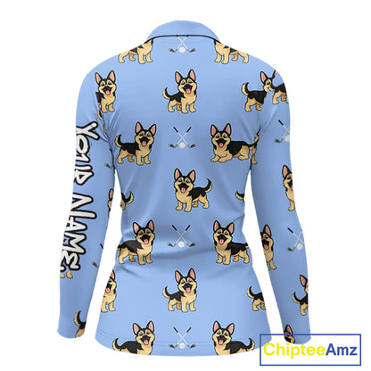 Womens Long Sleeve Golf Polo Shirt Custom Funny German Shepherd Team Ladies Golf Tops, Dog Lover Gift NHN0213