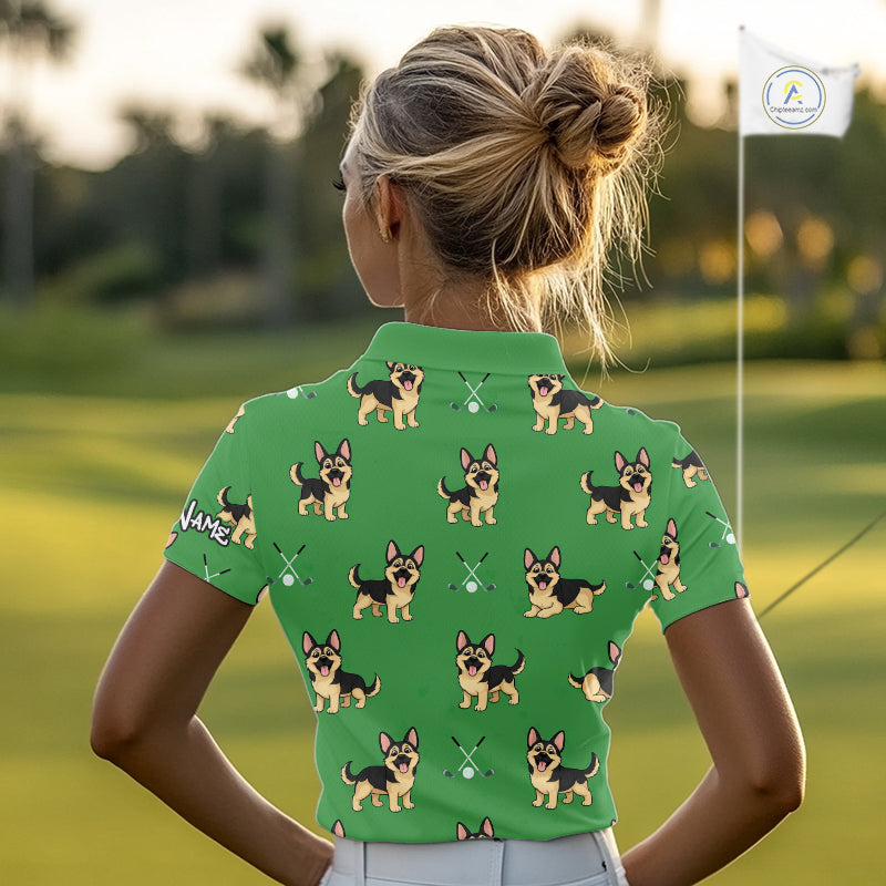 Funny German Shepherd Womens Golf Polo Shirt Custom Green Team Ladies Golf Tops, Dog Lover Gift NHN0213