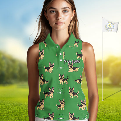 Funny German Shepherd Womens Sleeveless Golf Polo Shirt Custom Green Team Golf Tops, Dog Lover Gift NHN0213