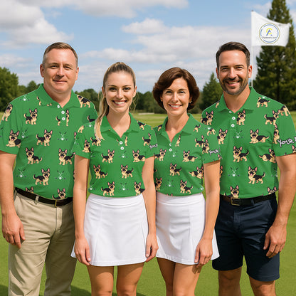 Funny German Shepherd Mens Golf Polo Shirt Custom Green Pattern Team Mens Golf Tops, Dog Lover Gift NHN0213