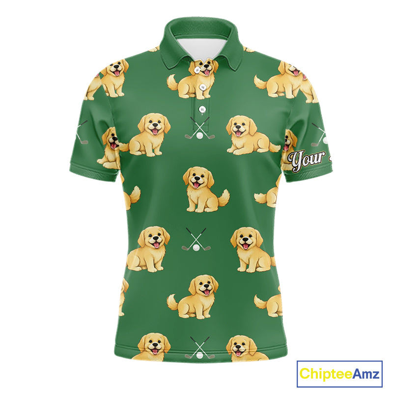 Golden Retriever Mens Golf Polo Shirt Custom Funny Green Pattern Team Mens Golf Tops, Dog Lover Gift NHN0214