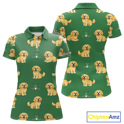Golden Retriever Womens Golf Polo Shirt Custom Funny Green Team Ladies Golf Tops, Dog Lover Gift NHN0214