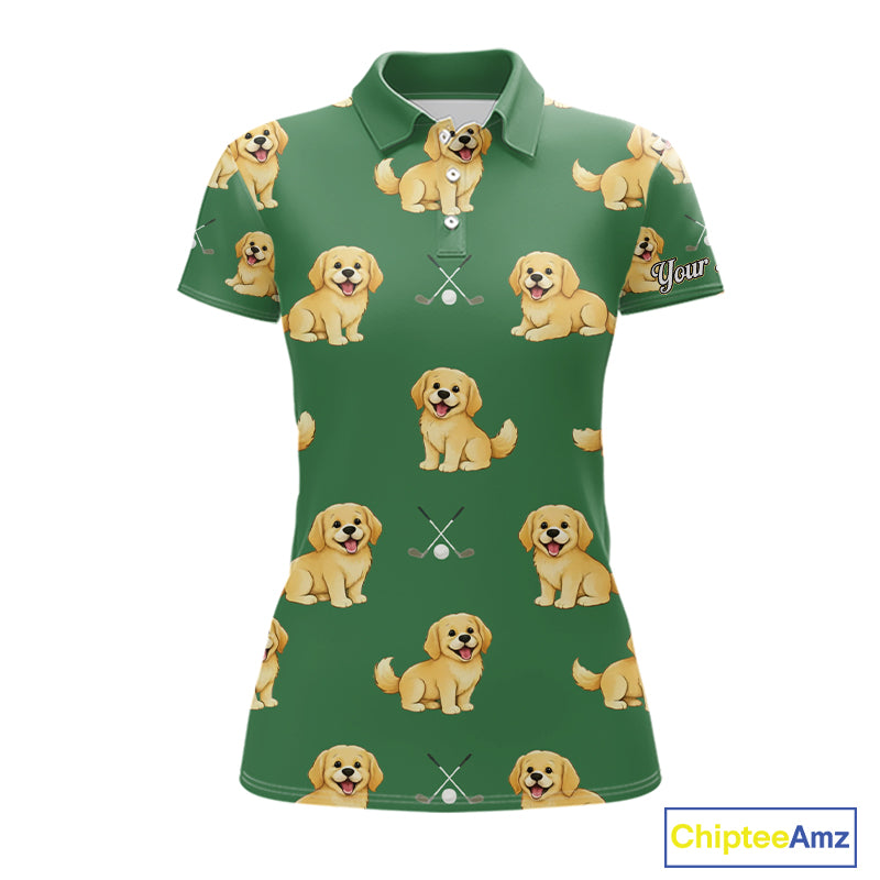 Golden Retriever Womens Golf Polo Shirt Custom Funny Green Team Ladies Golf Tops, Dog Lover Gift NHN0214