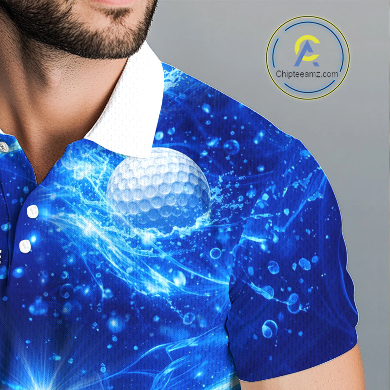 Personalized Mens Golf Polo Shirt Blue Water Splash Golf Ball Custom Name Golf Tops For Team NHN0221