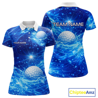 Personalized Womens Golf Polo Shirt Blue Water Splash Golf Ball Custom Name Golf Tops For Team NHN0221