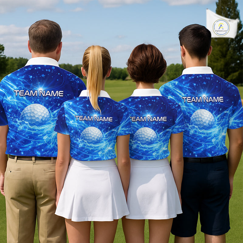Personalized Mens Golf Polo Shirt Blue Water Splash Golf Ball Custom Name Golf Tops For Team NHN0221