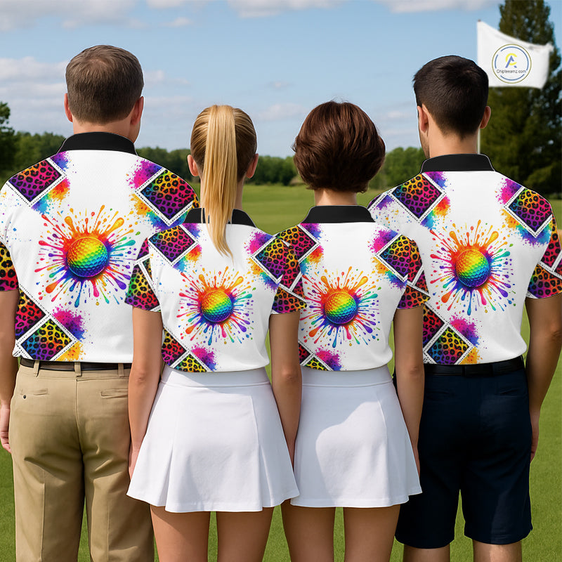 Rainbow Mens Golf Polo Shirt Leopard Print Pattern Custom Team Golf Tops For Men, Golf Gifts NHN0228