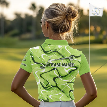 Green And White Womens Golf Polo Shirts Custom Green Camo Golf Tops For Ladies, Golf Gifts NHN0111