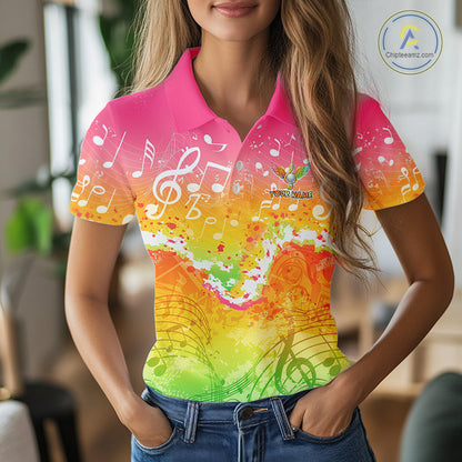 Womens Golf Polo Shirt Colorful Music Angel Wing Golf Ball Custom Golf Top For Team, Golfer Gift NHN0130
