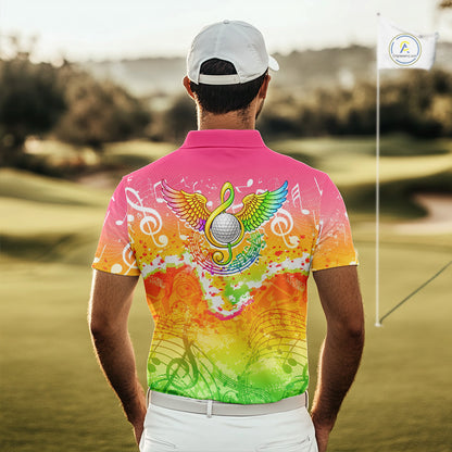 Mens Golf Polo Shirt Colorful Music Angel Wing Golf Ball Custom Golf Top For Team, Golfer Gift NHN0130