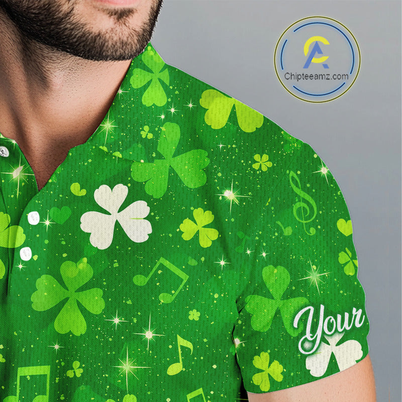 Mens Golf Polo Shirt Custom Green Music Angel Wing Golf Ball St Patricks Day Golf Shirts, Golf Gifts NHN0132