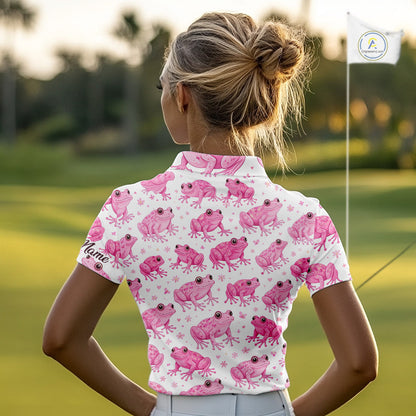 Funny Womens Sleeveless Golf Polo Shirt Custom Pink Frog Pattern Golf Attire For Ladies Golfer NHN0134