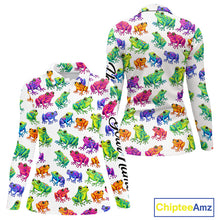 Load image into Gallery viewer, Funny Watercolor Womens Long Sleeve Golf Polo Shirt Custom Colorful Frog Pattern Golf Attire NHN0134