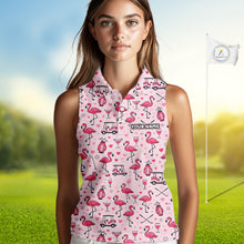 Load image into Gallery viewer, Funny Pink Flamingo Pattern Womens Sleeveless Golf Polo Shirt Custom Hawaiian Flamingo Golf Shirts NHN0191