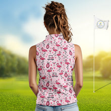 Load image into Gallery viewer, Funny Pink Flamingo Pattern Womens Sleeveless Golf Polo Shirt Custom Hawaiian Flamingo Golf Shirts NHN0191
