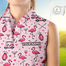 Load image into Gallery viewer, Funny Pink Flamingo Pattern Womens Sleeveless Golf Polo Shirt Custom Hawaiian Flamingo Golf Shirts NHN0191