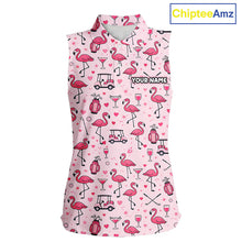 Load image into Gallery viewer, Funny Pink Flamingo Pattern Womens Sleeveless Golf Polo Shirt Custom Hawaiian Flamingo Golf Shirts NHN0191