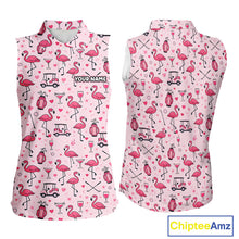 Load image into Gallery viewer, Funny Pink Flamingo Pattern Womens Sleeveless Golf Polo Shirt Custom Hawaiian Flamingo Golf Shirts NHN0191