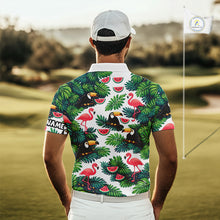 Load image into Gallery viewer, Funny Mens Golf Polo Shirt Custom Floral Tropical Leaf Pattern Flamingo Golf Shirt For Men NHN0193