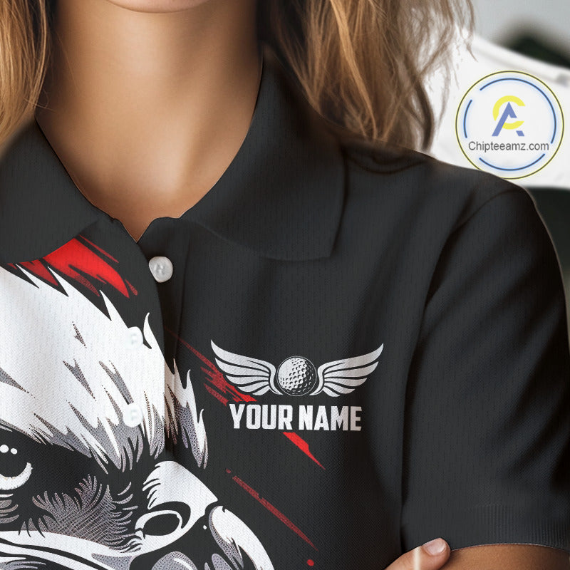 Womens Golf Polo Shirts Custom Red & Black Grunge Pattern Eagle Golf Shirts For Men, Golf Apparel NHN0062