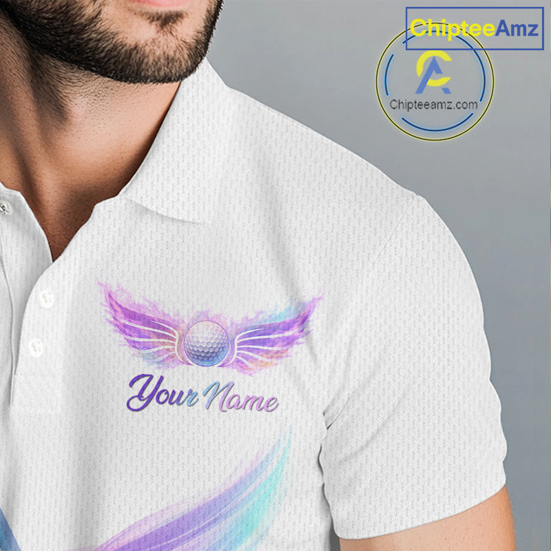 Mens Golf Polo Shirt Violet Square Plaid Pattern Custom Golf Ball Golf Tops For Men NHN0204