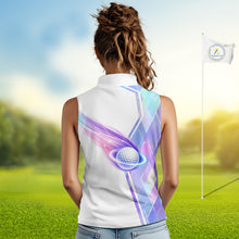 Load image into Gallery viewer, Womens Sleeveless Golf Polo Shirt Violet Square Plaid Pattern Custom Flame Golf Ball Golf Tops For Ladies NHN0204