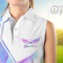 Load image into Gallery viewer, Womens Sleeveless Golf Polo Shirt Violet Square Plaid Pattern Custom Flame Golf Ball Golf Tops For Ladies NHN0204