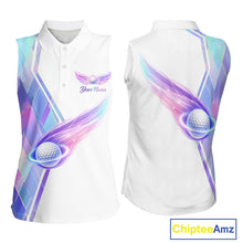 Load image into Gallery viewer, Womens Sleeveless Golf Polo Shirt Violet Square Plaid Pattern Custom Flame Golf Ball Golf Tops For Ladies NHN0204