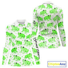Load image into Gallery viewer, Funny Green Frog Pattern Womens Long Sleeve Golf Polo Shirts Custom Golf Attire For Ladies, Golfer Gift NHN0134