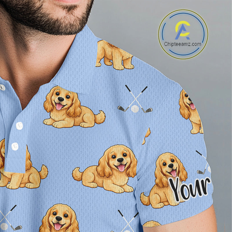 Funny Cocker Spaniel Mens Golf Polo Shirt Custom Blue Pattern Team Mens Golf Tops, Dog Lover Gift Nhn0210