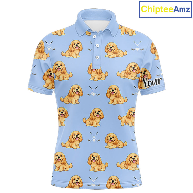 Funny Cocker Spaniel Mens Golf Polo Shirt Custom Blue Pattern Team Mens Golf Tops, Dog Lover Gift Nhn0210