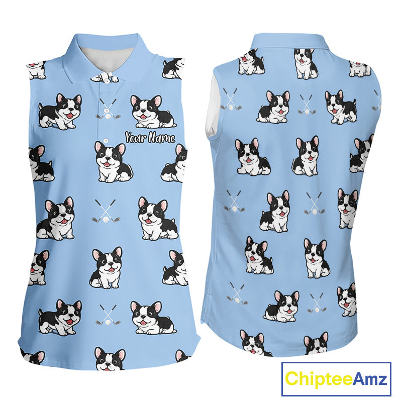 Womens Sleeveless Golf Polo Shirt Custom Funny French Bulldog Team Ladies Golf Tops, Dog Lover Gift NHN0212