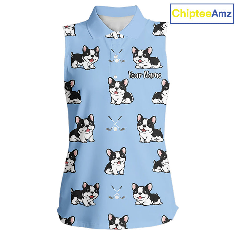 Womens Sleeveless Golf Polo Shirt Custom Funny French Bulldog Team Ladies Golf Tops, Dog Lover Gift NHN0212