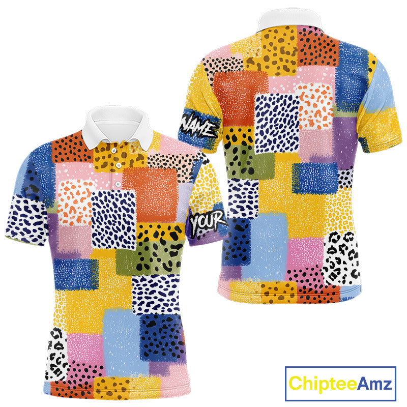 Funny Plaid Mens Golf Polo Shirt Custom Colorful Leopard Square Pattern Team Golf Tops, Golf Gifts NHN0218