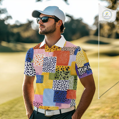Funny Plaid Mens Golf Polo Shirt Custom Colorful Leopard Square Pattern Team Golf Tops, Golf Gifts NHN0218