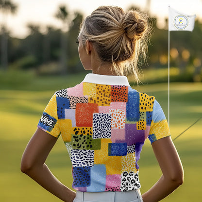 Funny Plaid Womens Golf Polo Shirt Custom Colorful Leopard Square Pattern Team Golf Tops, Golf Gifts NHN0218