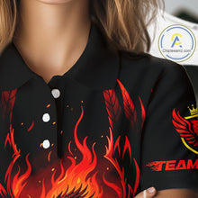 Load image into Gallery viewer, Womens Golf Polo Shirt Custom Phoenix Red Flame Team Golf Tops, Black Golf Outfit For Ladies NHN0084