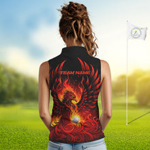 Load image into Gallery viewer, Womens Sleeveless Golf Polo Shirt Custom Phoenix Red Flame Team Golf Tops, Black Golf Outfit For Ladies NHN0084